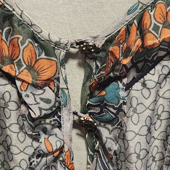 Trinity 100% Silk Blouse Women's Size M Floral V-Neck 3/4 Sleeve Elastic Waist - Picture 4 of 9